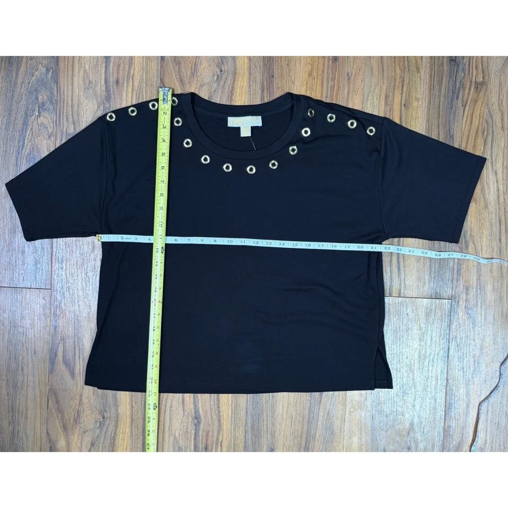 MICHAEL Michael Kors Black Gold Grommet Short Sleeve Top Women L NWT